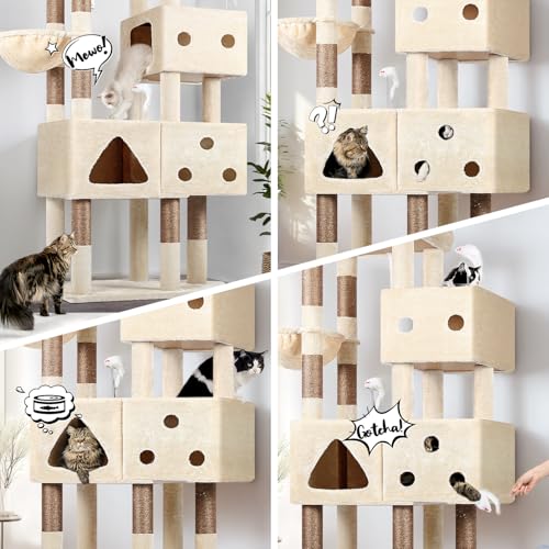 Globlazer Extra Large Cat Tower for Big Cats 20 lbs, 81in, F81, Beige - color: Beige