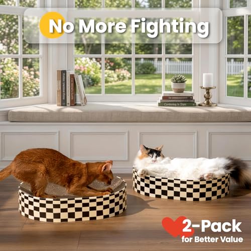 Conlun Oval Cat Scratcher Bed Bowl Lounge for Kittens | Medium | 2 Pack - color: Checkerboard, size: 2 Pack-Medium(16.9"L x 12.9"W x 3.5"Th)