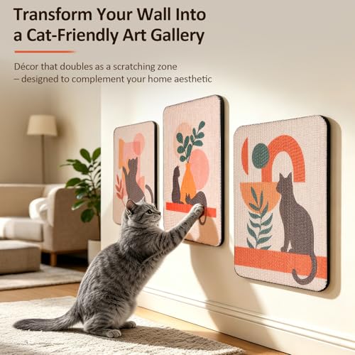 Ownpets Wall Mounted Cat Scratcher with Adhesive Strips, Cute Design, Red - color: Red-3pack