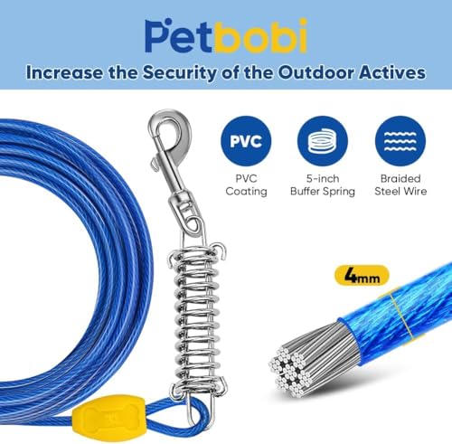 Petbobi Dog Tie Out Cable and Stake, 40ft Heavy Duty Dog Leads for Yard - color: Blue, size: 40 ft (120 lbs)