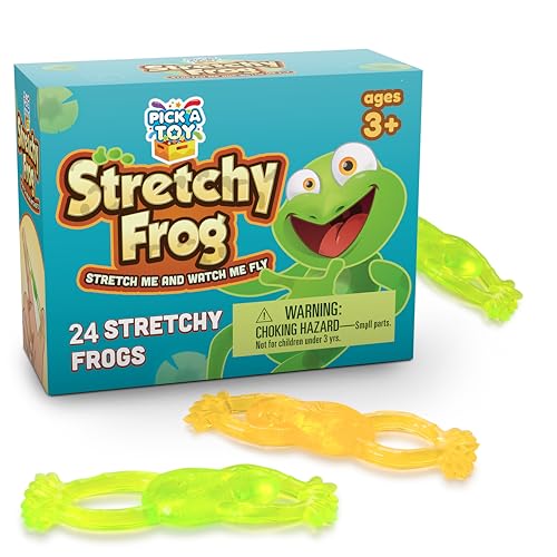 PICK A TOY Slingshot Rubber Frog 24 Set, Sticky Toys You Throw At The Wall, Stretchy Wall Crawler Toy, Party Favors for Kids Ages 4-8 and 8-12, Goodie Bags, Pinata Filler - style: Frog (24 Sets)