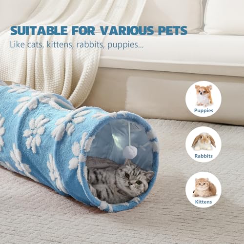 Straight Cat Tunnel for Indoor Cats 47"x12", Blue Flower - color: Blue Flower, size: Straight