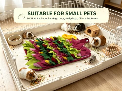 Rabbit Snuffle Mat,Hamsters Foraging Mat for Small Animals Bunny Puzzle Toys Pets Interactive Feeding Mat for Guinea Pigs Hedgehog Chinchilla Puppies (Pink) - color: Pink