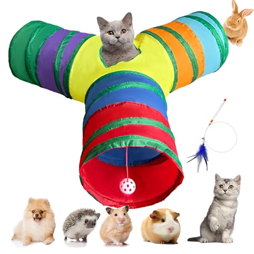 3-Way Collapsible Cat Tunnel Tube Toy Rainbow Y-Shape - color: Rainbow Y
