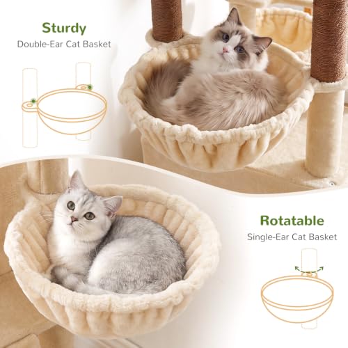 Globlazer 75in Tall Cat Tree Tower for Indoor Cats, F75B, Beige - color: Beige