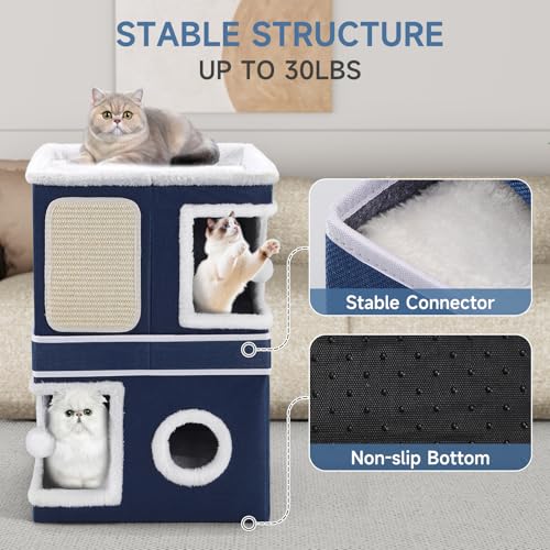Shikha 2 Story Cat House beds for Indoor Cats with Scratch Pads Blue - color: Blue, size: Double