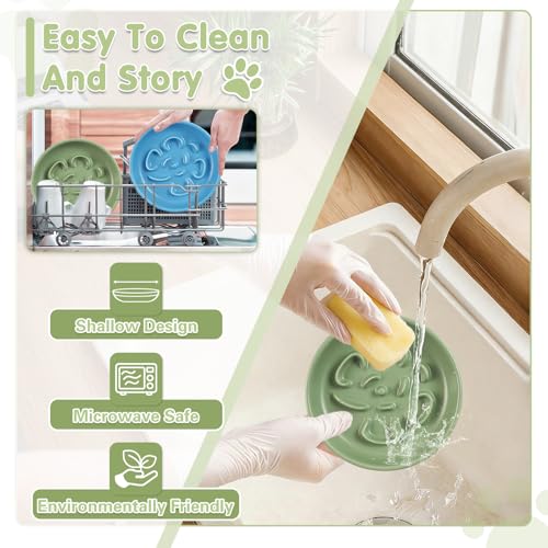 Cat Slow Feeder Bowl Set,2 Pcs Pastel Series Cat Plate for Dry and Wet Food - color: Blue and Green-A