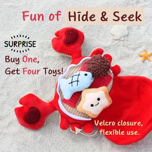 Hide and Seek Plush Dog Toys, Crab Interactive Toy for Small Dogs, Red Puppy Puzzle Squeaky Toys with Crinkle Papers, Durable Snuffle Dog Toys for Medium Pet - color: Red Crab