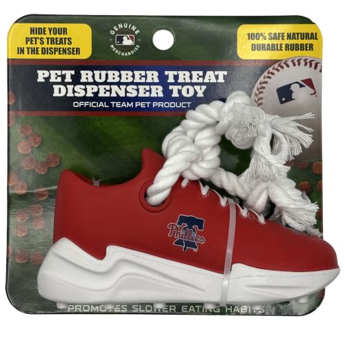 Pets First MLB Philadelphia Phillies Cleat Sneaker Spike Dog Toy, Baseball Treat Dispenser Chew Toy for Dogs, Interactive Rope Tug Toy, Slow Feeder Natural Rubber Dog Toy with Official Team Logo - color: Philadelphia Phillies