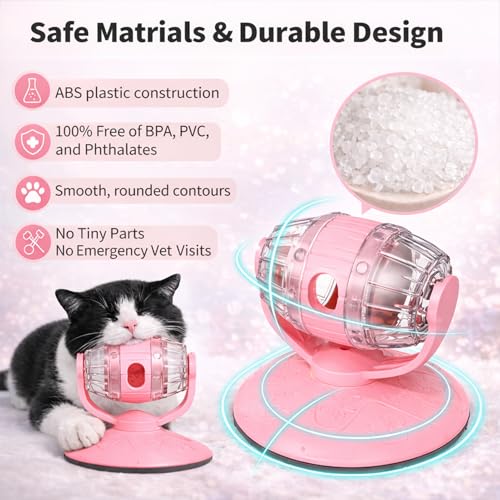 Cat Treat Dispenser Toy, Slow Feeder for Dry Food & Treats, Interactive Rotating Barrel Cat Toys for Indoor Cats &Puppies, Kitten Enrichment Funny Toy(Pink) - color: Pink