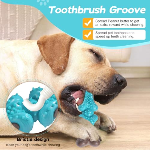 Durable Dog Chew Toys for Large Dogs - Tough Bone-Shaped Dental Chew with TPR Rubber & Wood Fiber, Teething & Aggressive Chewer Toys for Medium/Large Breed, Long-Lasting Teeth Cleaning 2 Pack set - color: Blue-2 Pack Set
