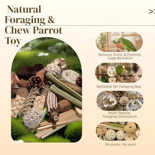 30PCS Natural Foraging & Chew Parrot Toys, Shredding Box for Birds - size: Medium