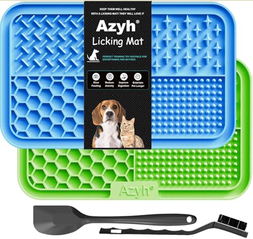 Azyh Licking Mat for Dogs & Cats 2 Pack, Slow Feeder Lick Pat for Large Dogs and Puppies, Anxiety Relief Dog Toys Feeding Mat for Butter Yogurt Peanut, Pets Bathing Grooming Training Mat (9.9'' × 6'') - color: Blue&Green
