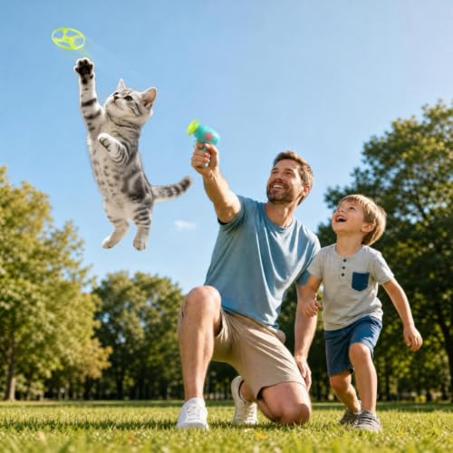 Cat Fetch Toy, Interactive Flying Cat Toy with 1 Light Up Spinning Tops, 1 LED Propellers and 4 Flying Propellers,Kitten Tracks Toy for Training Hunting Chasing(Pink) - color: Pink
