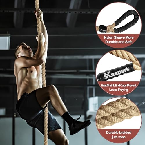 Climbing Rope Gym Exercise Ropes - 1.5 Inch Diameter 10FT 15FT 20FT 25FT 30FT 35FT 40FT 50FT Climb Rope for Fitness & Strength Training, Workout Climbing Rope for Adults Home Indoor or Outdoor - style: 1.5inch-50ft