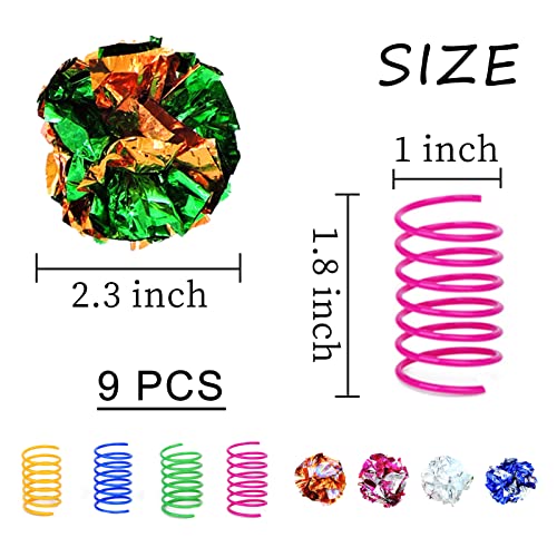 WishLotus Cat Toys for Indoor Cats, Cat Spring Toy 4Pcs and Crinkle Balls 5Pcs High Elasticity Spiral Springs and Crisp Wrinkle Balls for Cats to Swat, Bite, Hunt
