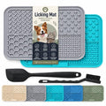 Dog Lick Mat for Dogs & Cats, 2 Pack Silicone Lick Pad with Strong Suction Cups, Slow Feeder Mat for Bathing, Grooming, Anxiety Relief, Peanut Butter, Wet Food & Treats - color: Gray+Cyan