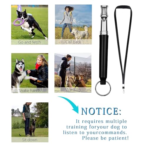 Dog Whistle,Adjustable Ultrasonic Silent Dog Whistle,Dog Whistle to Stop Barking Neighbors Dog,with Lanyard Professional Recall Dog Training Whistles,Dog Whistle to Make Dogs Come to You（B&W） (2)