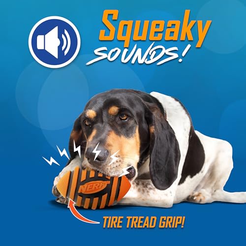 Nerf Dog Spiral Squeak Football Outdoor Dog Toy, 5 Inch Dog Football Squeaking Toy for Medium and Large Breeds, Orange