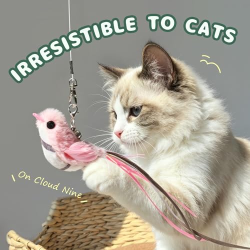 SONGWAY Cat Toy Wand Refills - 7 Pieces Realistic Plush Bird Cat Toys with Natural Feather Tails, Interactive Cat Teaser Refills for Indoor Cats, Kitten Hunting Play & Boredom Reduction - color: Colorful Birds