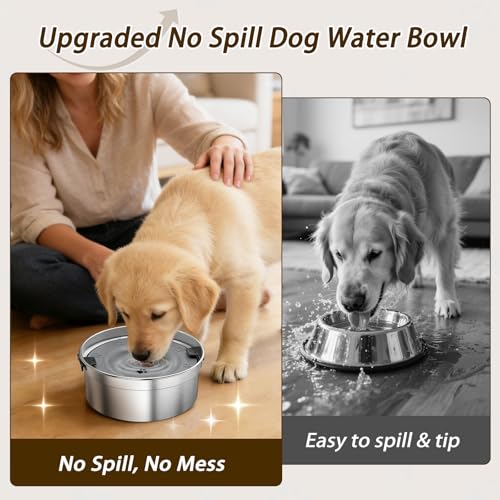 Dog Water Bowl No Spill, 1.5L/50oz Stainless Steel Slow Water Bowl for Dogs, Spill Proof Dog Bowl with Anti-Splash & Non-Slip, Slow Drinking Water Bowl Dispenser for Messy Drinkers (Silver) - color: Silver