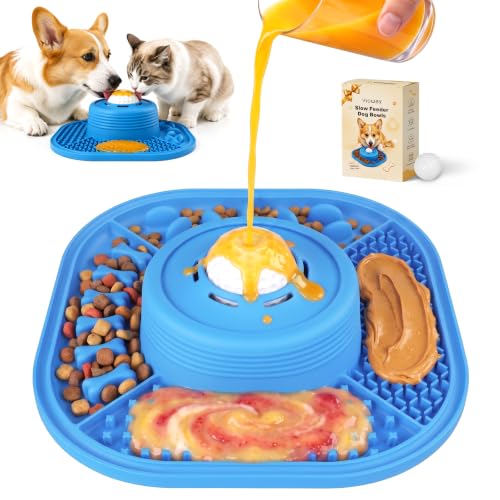 VIOWEY 3-in-1 Dog Slow Feeder Bowl, 10-Inch Removable Large Non-Slip Feeder - color: Blue