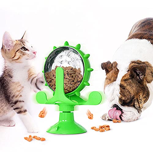 Interactive Cat Treat Leaking Toy for Small Dogs Original Slow Feeder Funny Dog Wheel Pet Products Accessories, Cat Treat Dispenser Toy Interactive Puzzle (Green) - color: Green