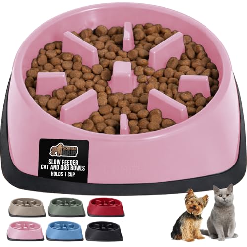 GORILLA GRIP® Patented Slow Feeder Dog and Cat Bowl, BPA Free, 1 Cup Pink - color: Pink, size: 1 Cup