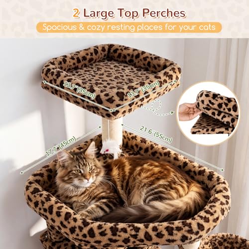 Globlazer 82in Leopard Extra Large Cat Tree for Indoor Large Cats, S82 - color: Leopard Print