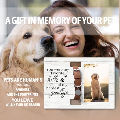 Pet Cat Dog Memorial Loss Gifts Picture Photo Frame with Collar Holder for 4x6 Photos, You Were My Favorite Hello and My Hardest Goodbye - color: white