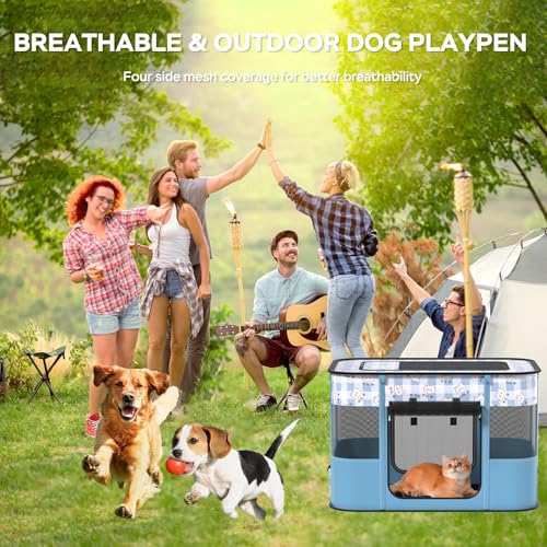XRG Foldable Pet Playpen,Indoor Cat cage Puppy Crates M(31.5"x23.6"x21.7") - color: Blue, style: Medium（31.5"L x 23.6"W x 21.7"H）