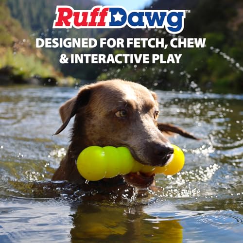 Ruff Dawg Indestructible Dawg-Buster XL Yellow – Heavy-Duty Solid Rubber Dog Chew Stick for Dogs Under 40 lbs – Floats & Bounces – Made in USA - color: Yellow, size: XL 12”