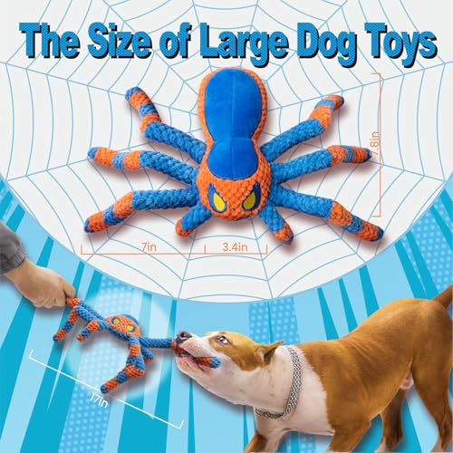 LEGEND SANDY Squeaky Dog Toys- Plush Dog Toys with Soft Fabric for Small, Medium, and Large Dogs Daily Companionship, Training Reward Gift - color: 1 Pack Blue Spider
