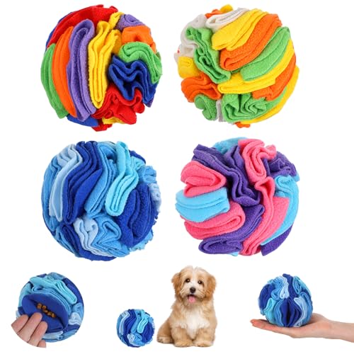 4 Packs Snuffle Ball for Dogs, Sniffle Interactive Treat Ball, Stress Relief, Slow Feeder, Puzzle Toy for Small Medium Dogs Cats, Soft Polar Fleece, Rainbow, Orange, Pink Blue & Ocean Blue, 3.9 Inches - size: 3.9 inches