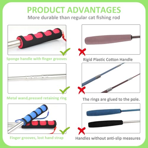 Cat Fishing Pole for Indoor Cats,Interactive cat Toys with Colorful Feather and Bell. (Green)