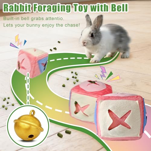 Rabbit Foraging Toy with Bell,Puzzle Feed Game Guinea Pig Fun Enrichment Toys Boredom Relief,Washable Snuffle Interactive Treat Ball Dispenser Exercise Bunny Toys for Indoor Bunnies(Pink) - color: Pink