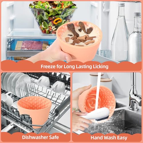 Dog Lick Bowl, Non-Slip Freeze Slow Feeder Small Medium, 1.6 Cup - color: Light Orange