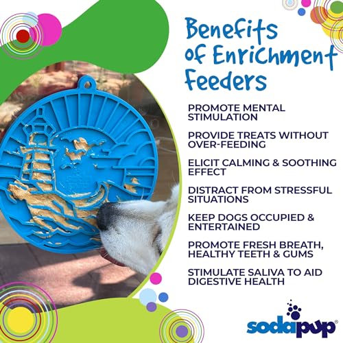 SodaPup Lighthouse eMat – Durable Enrichment Feeder with Suction Cups Made in USA from Non-Toxic, Pet-Safe, Food Safe Rubber for Mental Stimulation, Avoiding Overfeeding, Calming, & More - color: Lighthouse eMat Sea Foam Blue