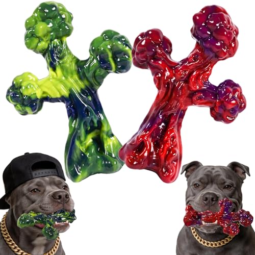 2Pack TreeBone Indestructible Dog Chew Toys for Aggressive Chewers - color: RedGreen