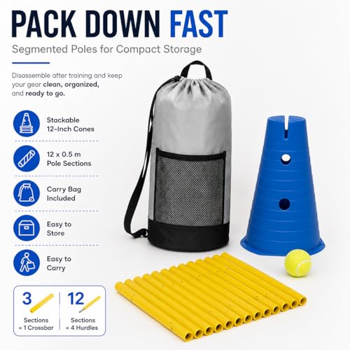 Dog Agility Equipment, 12-Inch Hurdle Set, 11.5 oz Weighted Cones - size: 12-Inch-Blue
