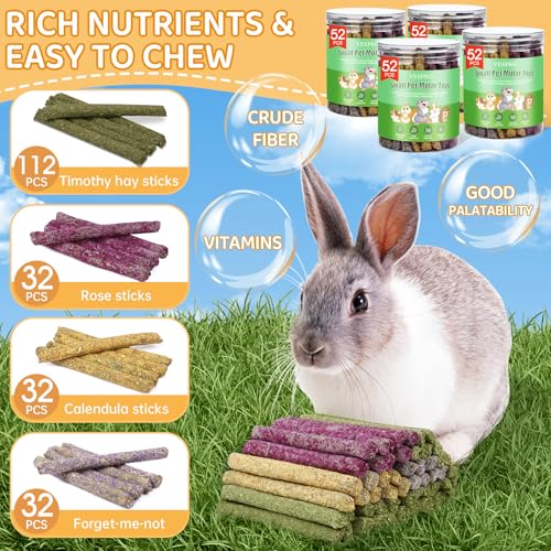 208Pcs Rabbit Chew Sticks, Guinea Pig Toys, Natural Timothy Hay Teeth Stick - size: 208Pack-Set