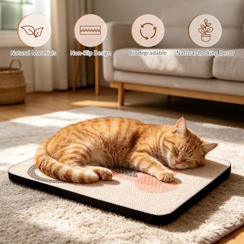 Ownpets Wall Mounted Cat Scratcher with Adhesive Strips, Cute Design, Red - color: Red-3pack