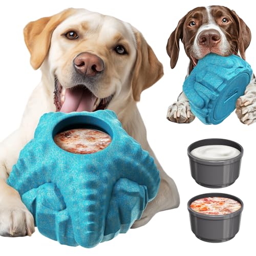 Dog Chew Toys for Aggressive Chewers, Freezable Stuffable Lick Toy with 2 Refillable Cups, Durable Nylon Enrichment Toy for Boredom & Separation Anxiety, Medium Large Dogs 15-55 lbs - color: Blue