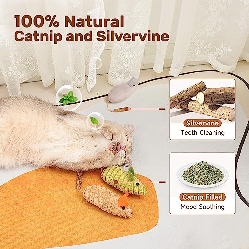 Potaroma Cat Toys: 3pcs Squeak Mice Interactive Catnip Silvervine Animals - size: 8.0 Inches