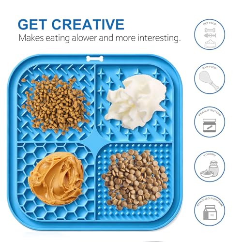 Licking Mat for Dogs & Cats with Suction Cups, 1 Pack Square Silicone Dog Slow Feeder Lick Pat for Anxiety Relief, Dog Toys to Keep Them Busy, Pets Bathing Training Grooming Mat 7.8 * 7.8 inches - color: 1Pack-Blue