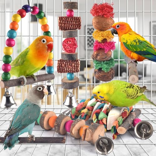 Bissap 7‑Pack Bird Chew Toys, Natural Wood Perch for Small Medium Parrots - size: 7 pieces