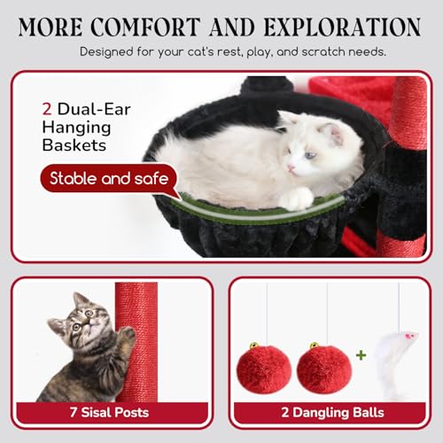 Globlazer 74in Gothic Heavy Duty Cat Tree Tower for Indoor Large Cats, S74 - color: Red Black
