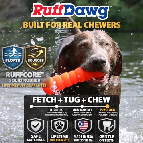 Ruff Dawg Indestructible Dawg-Buster Medium Pink – Heavy-Duty Solid Rubber Dog Chew Stick for Dogs Under 40 lbs – Floats & Bounces – Made in USA - color: Pink, size: MD 8.5”
