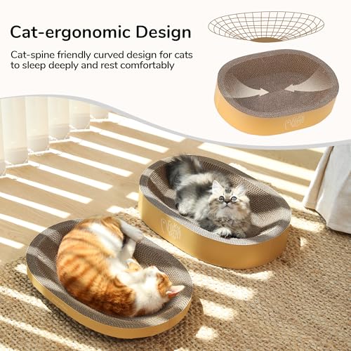 FUKUMARU 3PCS Cardboard Cat Scratcher Bed, Durable Oval Cat Scratch Pads