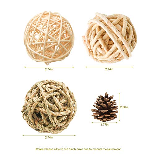 8 Pcs Small Animals Play Balls Rolling Activity Chew Toys Gnawing Treats for Rabbits Guinea Pigs Chinchilla Bunny Natural Balls, Pet Cage Entertainment Accessories (8 Pcs+ Pine Cone) - color: 8 Pcs+ Pine cone